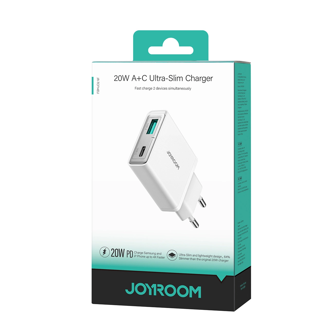chargeur Joyroom JR-TCF14, chargeur 20W, chargeur ultra-mince, chargeur rapide, USB-C, USB-A