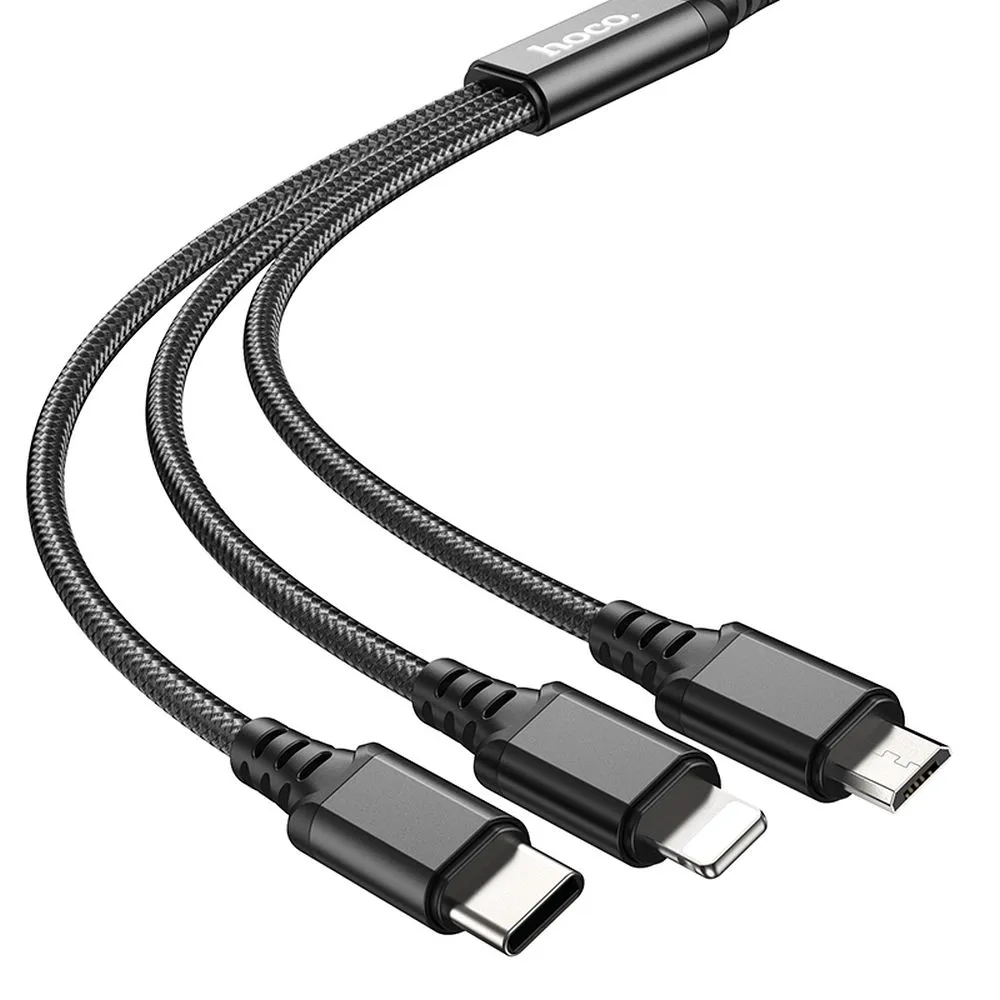 HOCO X76 câble 3 en 1 USB-A vers Lightning / Micro USB / Type-C 2A 1m noir